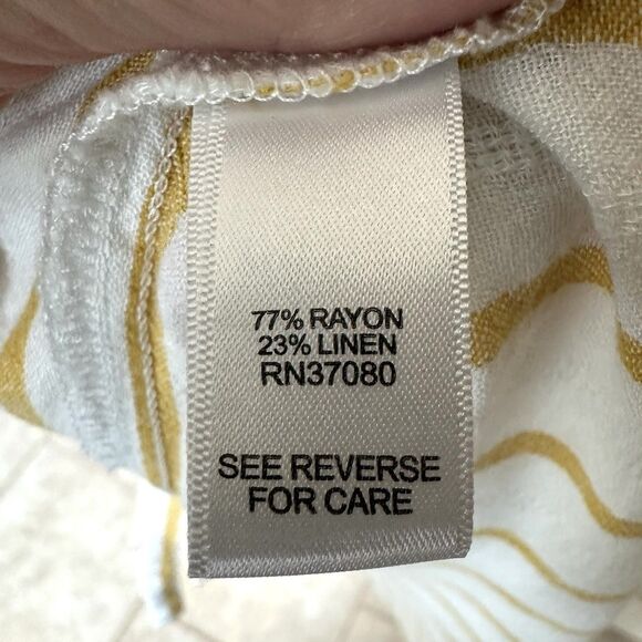 Linen Blend Est 1946 Top Women’s 22 24 White Yellow Stripe Short Sleeve - Picture 4 of 7